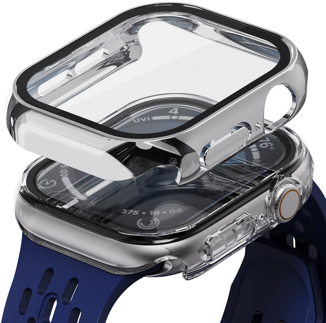 칸탐 애플워치 풀커버 케이스 2종 세트, 투명, 실버, 1세트