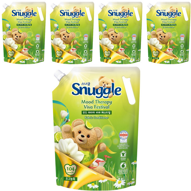 스너글 초고농축 섬유유연제 무드테라피 비바 페스티벌 리필, 2.6L, 5개