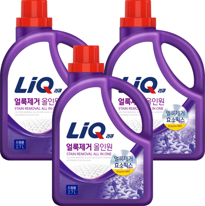 리큐 얼룩제거 올인원 액상세제 드럼용 본품, 2.7L, 3개