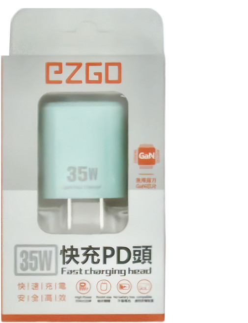 eZGO PHONE ACCESSORIES 35W USB + TypeC 雙孔快充頭, 綠色, 1個