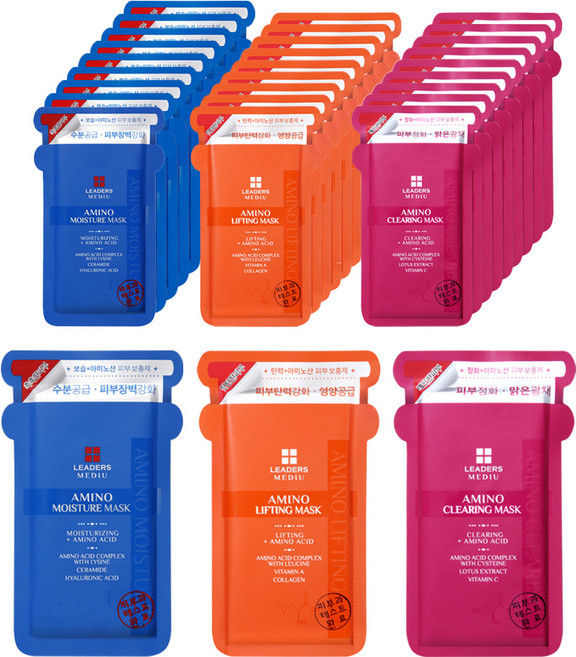 리더스 메디유 아미노 수분 탄력 광채 마스크 3종 x 10p 세트, 1개