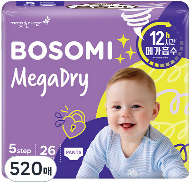 보솜이 메가드라이 팬티형 기저귀 공용, 5단계, 520매