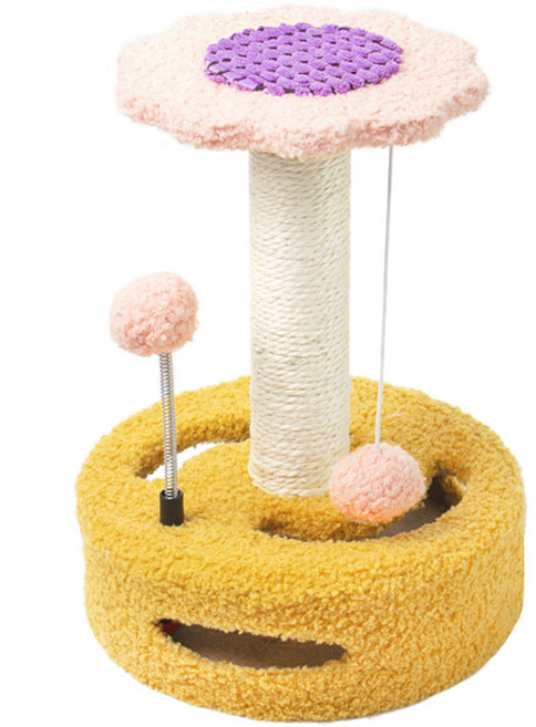 가또 고양이 해바라기 더블 볼 미니 캣타워, 옐로우, 1개
