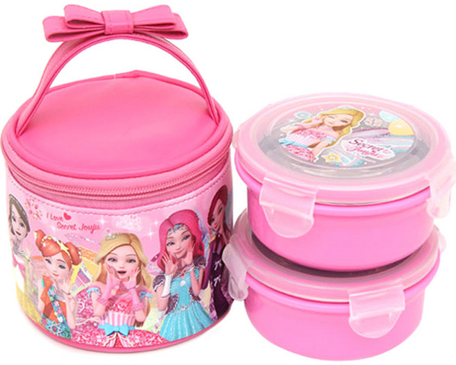 시크릿쥬쥬 아동용 이중락 스텐원형 2단 도시락 K0141, 혼합 색상, 1개