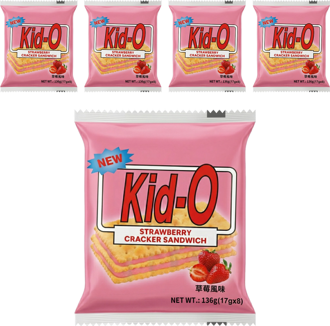 Kid-O 三明治餅乾 草莓風味, 136g, 5袋