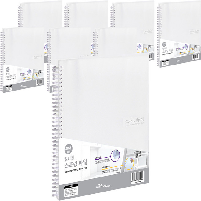 에코청운 칼라칩 A4 스프링 화일 40매, 투명, 8개입