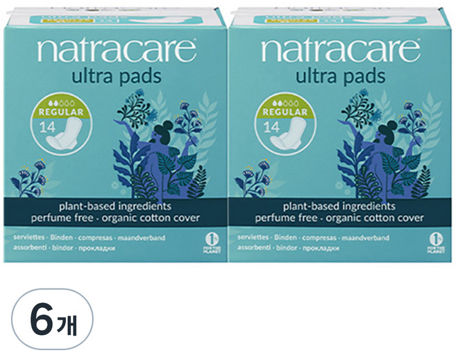 나트라케어 울트라 패드 생리대 날개형 레귤러, 소형, 14개입, 6개