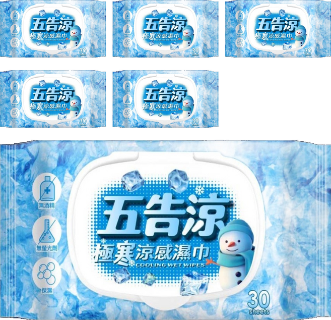 奈森克林 五告涼極寒涼感濕巾附蓋, 6包, 30張