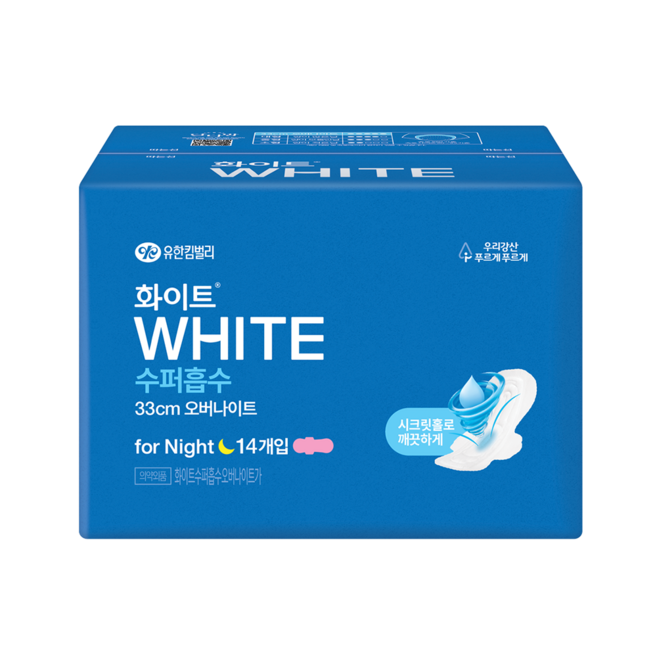 화이트 수퍼흡수 날개형 생리대, 오버나이트, 14개입, 1개