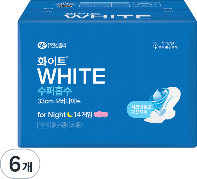 유한킴벌리 화이트 수퍼흡수 생리대 날개형, 14개입, 6개