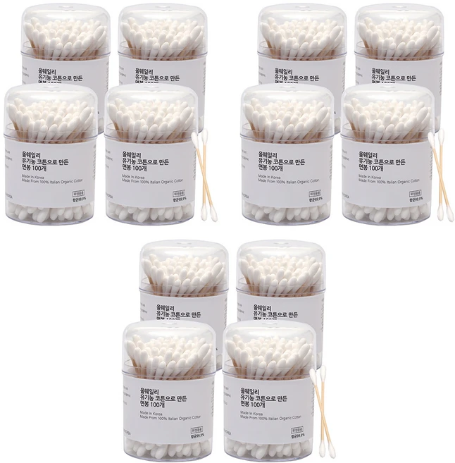 올웨일리 국산 오가닉 면봉 이탈리아 코튼, 100개입, 12개 - 쿠팡