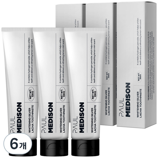 폴메디슨 미백 실버 라차치약, 100g, 6개