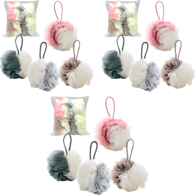 밝은리빙 컬러 샤워볼 4종 세트, 그린 + 그레이 + 핑크 + 브라운, 4개입, 3세트