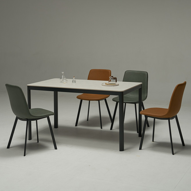 보니애가구 에븐 포세린 1400 부채꼴 세라믹 식탁의자세트 4인용 방문설치, 상판(아티쿠스그레이), 의자(퍼니그린2P+브라운2P), 일반의자 4