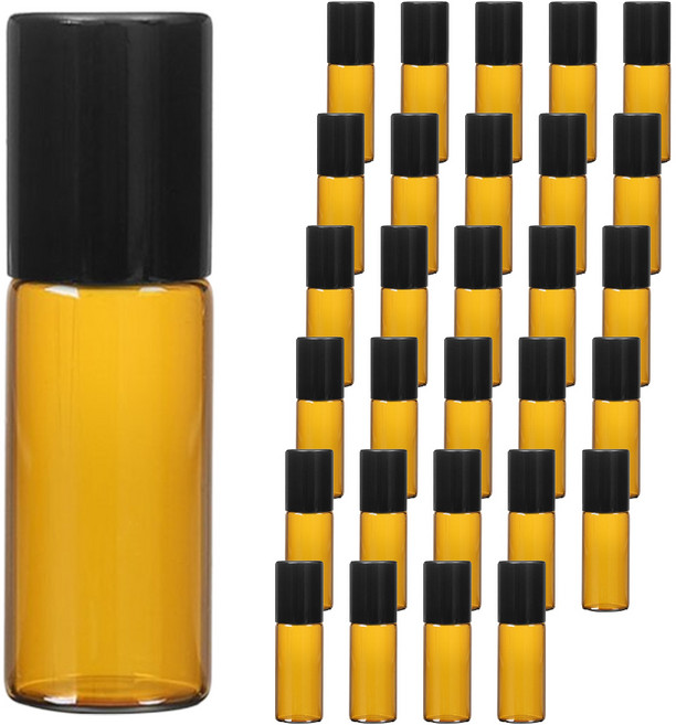 롤온 향수 용기 3ml, 30개, 블랙(캡) + 브라운(용기)