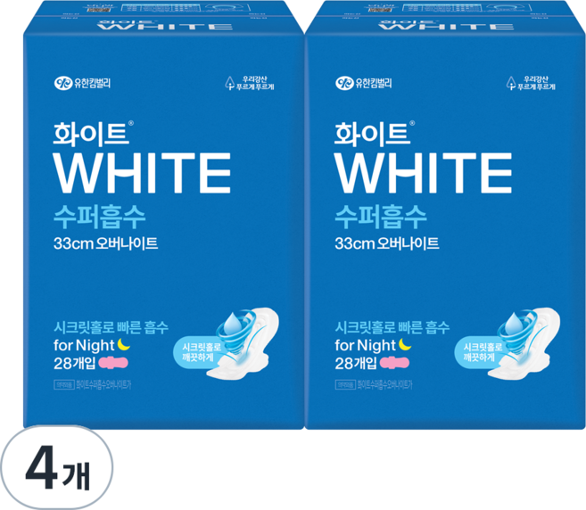 유한킴벌리 화이트 수퍼흡수 날개형 생리대, 28개입, 4개