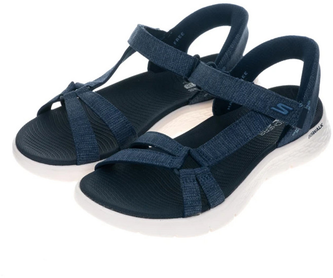 SKECHERS GO WALK FLEX 涼鞋 女款 141481NVY 鬆緊帶 乙烯醋酸乙烯酯鞋底, 深藍色, 26cm