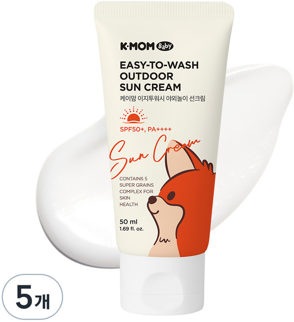케이맘 이지투워시 야외놀이 선크림 SPF50+ PA++++, 50ml, 5개