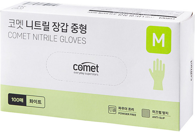 코멧 니트릴장갑 화이트, 중(M), 100개입, 1개