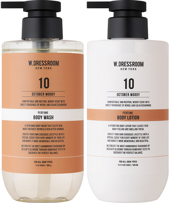 더블유드레스룸 퍼퓸 바디워시 + 바디로션 10 옥토버우디, 1세트