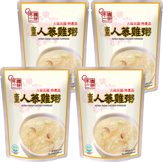 韓味不二 高麗人蔘雞粥 280g 隔水加熱即食 韓國宮廷養身美食, 4包