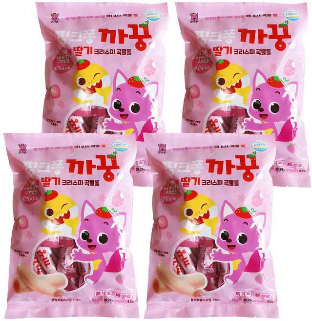 핑크퐁 아기상어 까꿍 유산균 크리스피롤 24입, 딸기, 4개, 120g