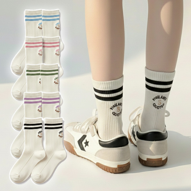 주니데이 여성용 캔디 스마일 링글 양말 5족 세트