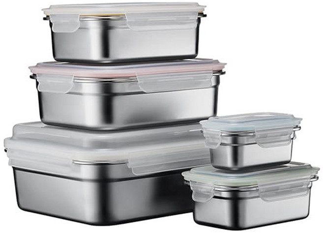 Kinyo 可微波不鏽鋼保鮮盒5件組, 5個容器及相配的蓋子, 1組