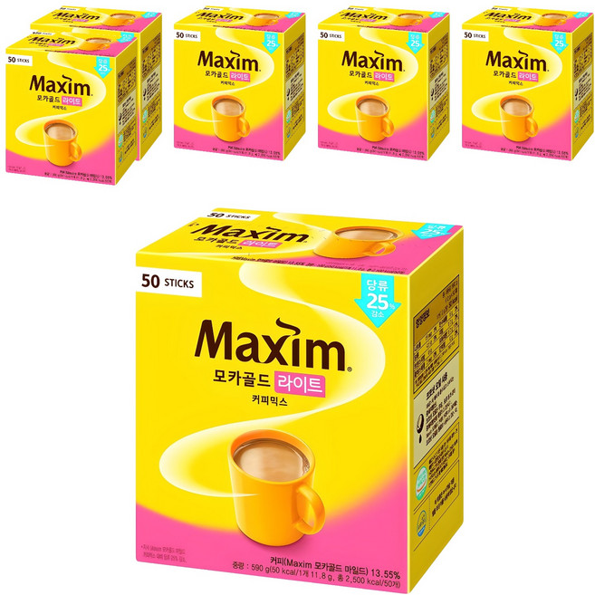 맥심 모카골드 라이트 커피믹스 590g, 11.8g, 50개입, 6개