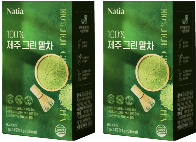 나티아 100% 제주 그린 말차, 2개, 1g, 14개입