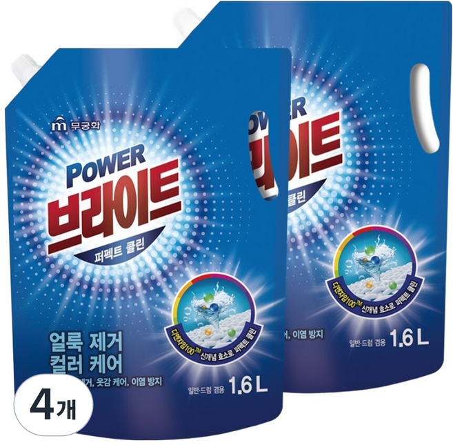 브라이트 무궁화 파워 퍼펙트클린 액체세제 리필, 4개, 1.6L