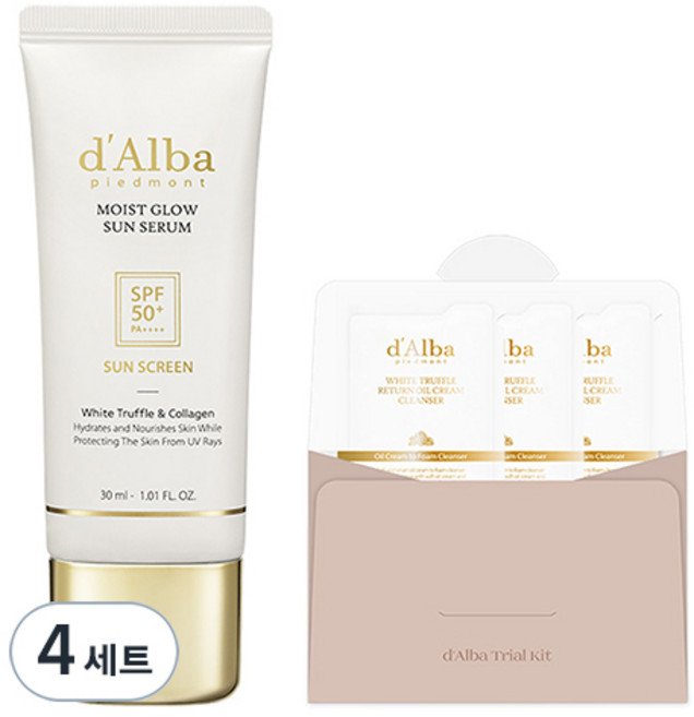 달바 모이스트 글로우 선세럼 튜브타입 SPF50+ PA++++ 30ml + 화이트 트러플 리턴 오일 크림 클렌저 3ml x 3p 세트, 4세트
