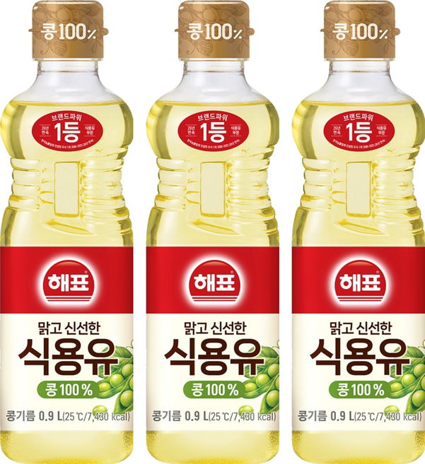 해표 콩기름 식용유, 900ml, 3개
