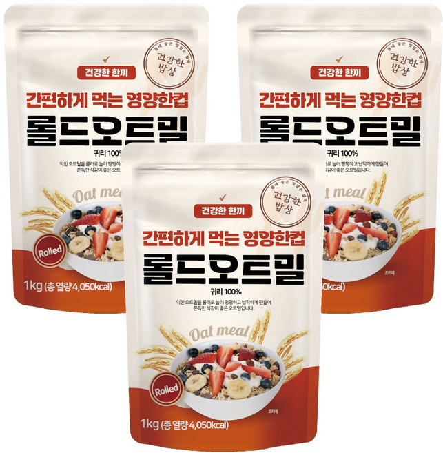 대구농산 건강한밥상 간편하게 먹는 영양한컵 롤드오트밀, 1kg, 3개