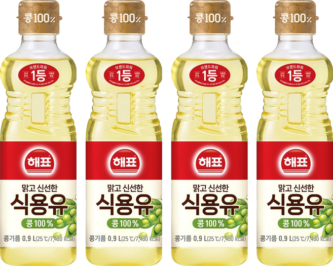 해표 콩기름 식용유, 900ml, 4개