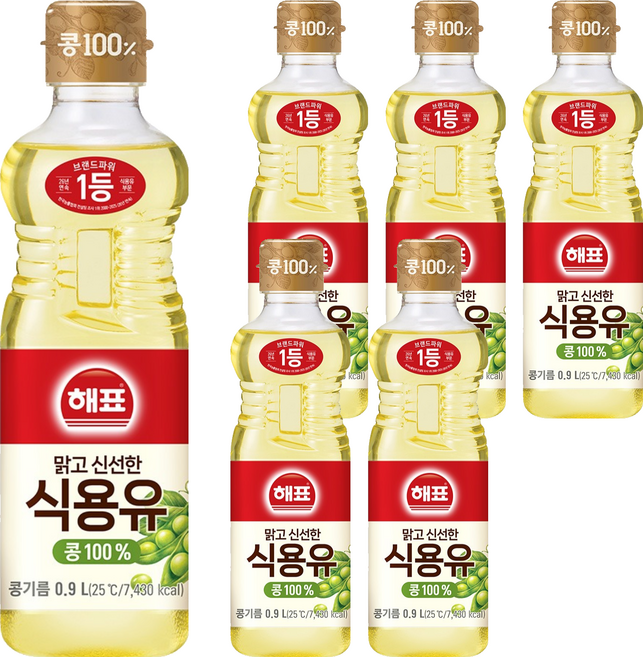 해표 콩기름 식용유, 900ml, 6개