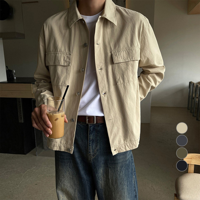 조군샵 남성용 빅사이즈 버튼플라이 코튼 셔츠자켓 JG1998