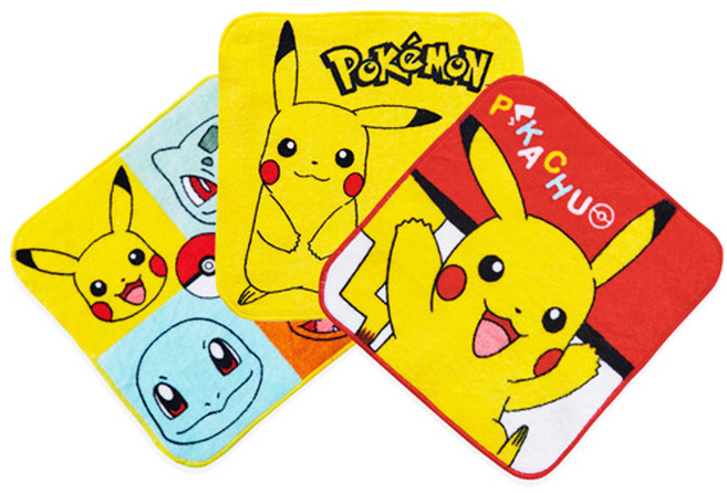 ONEDER 旺達棉品 寶可夢小方巾三入組 20 x 20cm 親膚柔軟 吸水速乾, 黃色 + 紅色, 1組