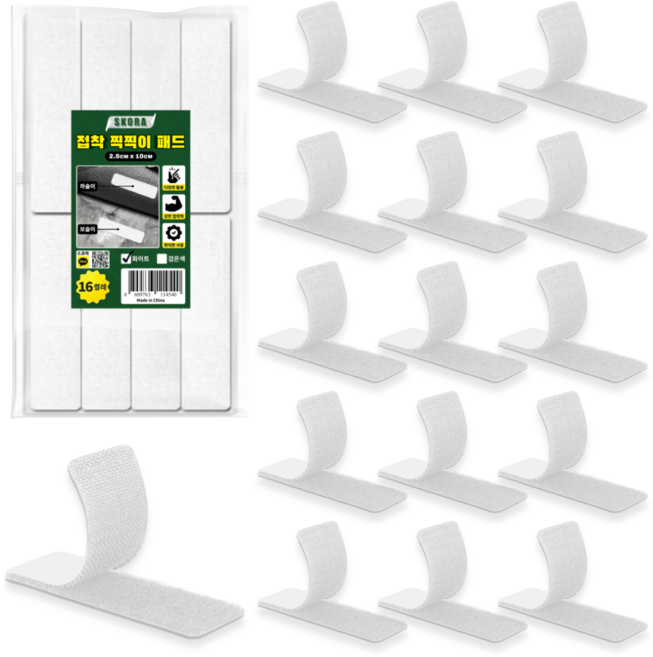 스코라 강력 접착 찍찍이 패드 화이트, 16개