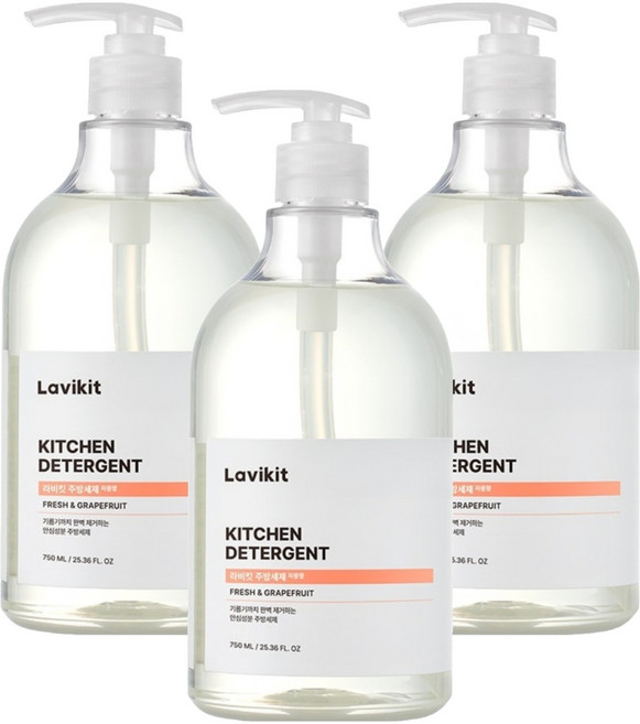 라비킷 주방세제 자몽향, 750ml, 3개