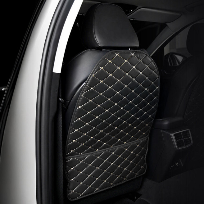 메이튼 자동차 가죽 퀄팅 킥매트 시트백 커버 원포켓, 블랙 + 아이보리, 1개