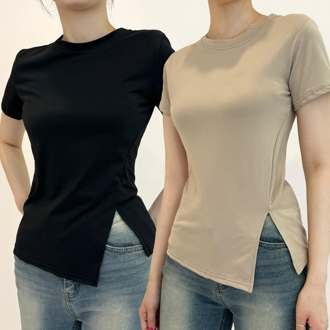 비비에모 여성용 켈리 사이드 슬릿 반팔 티셔츠 2종 세트 06640 B