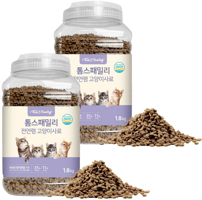 톰스패밀리 전연령 고양이 사료 용기형, 생선, 1.8kg, 2개