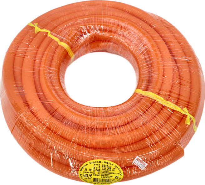 CHUN YUAN 泉原 家庭用水管 軟管 足4分7 特厚2mm 60尺, 1條, 橘色