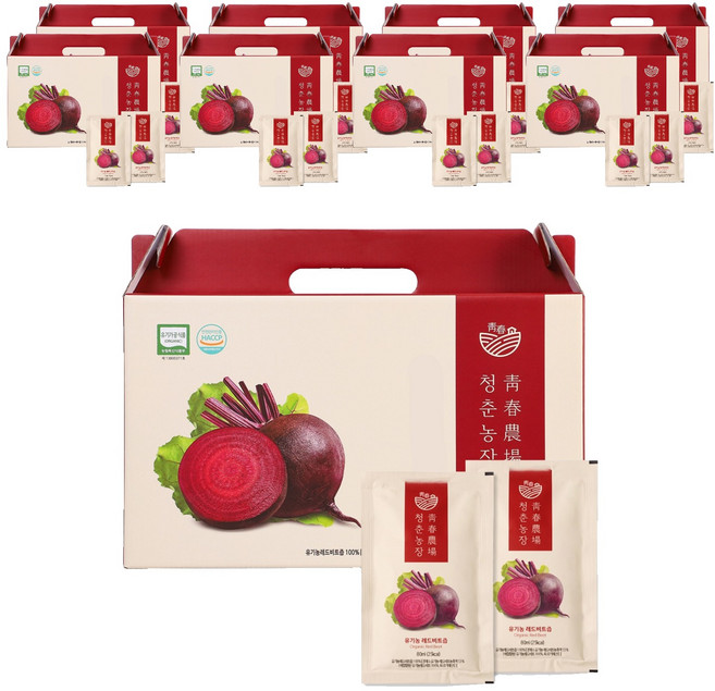 청춘농장 유기농 레드비트즙, 2.4L, 9개