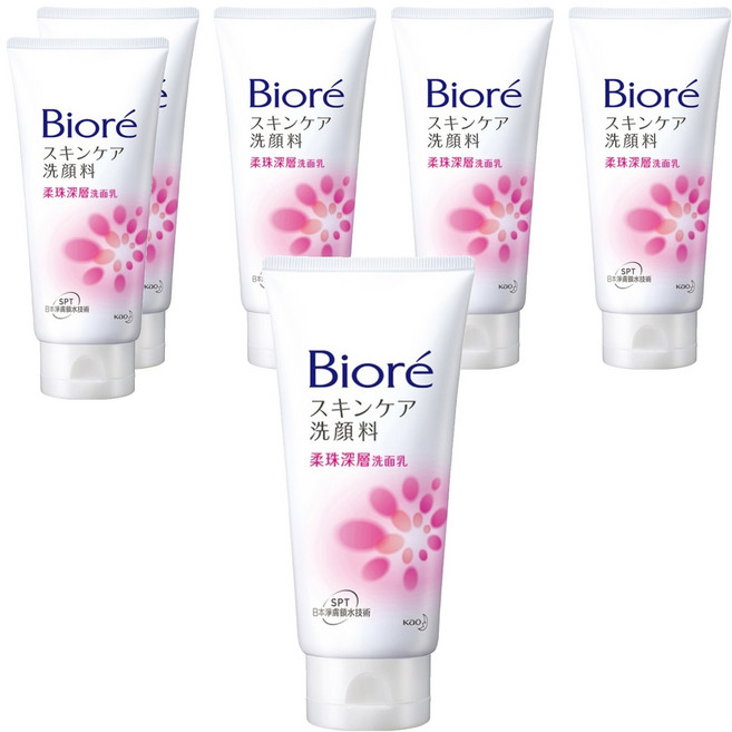 Biore 蜜妮 台灣公司貨 柔珠深層洗面乳, 100g, 6條