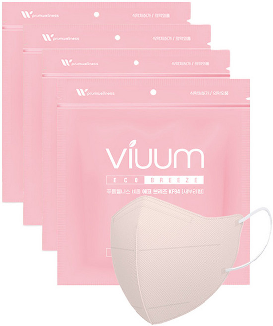viuum 에코 브리즈 새부리형 마스크 대형 KF94, 25개입, 4개, 핑크