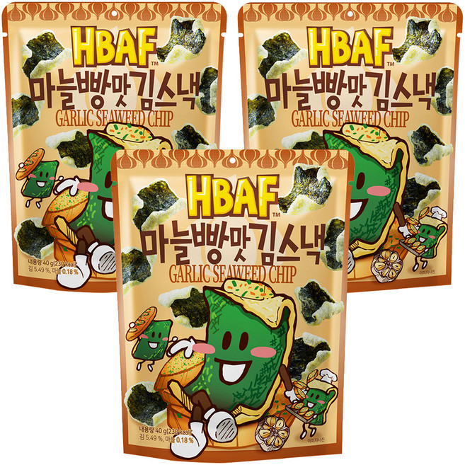 HBAF 大蒜麵包口味炸海苔脆片, 40g, 3個