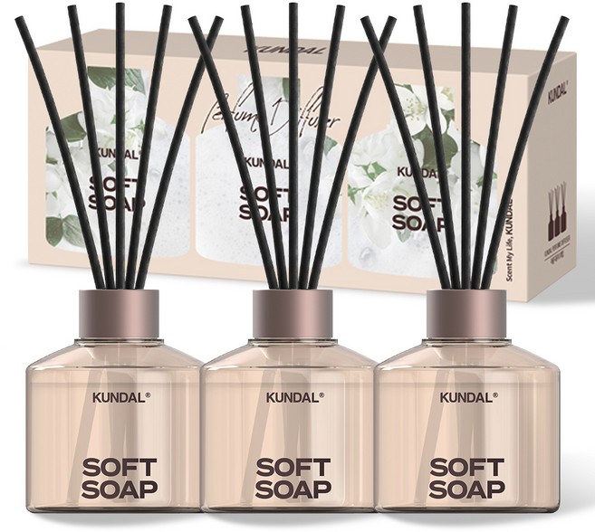 쿤달 퍼퓸 디퓨저 + 섬유스틱 세트, 소프트솝, 200ml, 3개