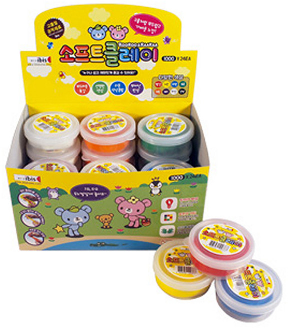 아이비스 소프트클레이 CR 24개입, 빨강, 노랑, 파랑, 초록, 주황, 보라, 하양, 검정, 17g, 1개